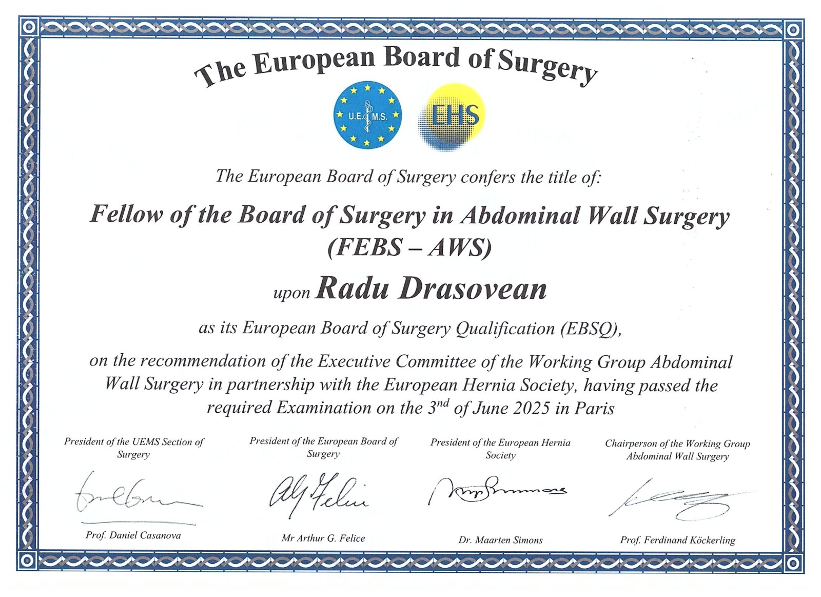 Certificarea europeană în chirurgia peretelui abdominal (FEBS – AWS)